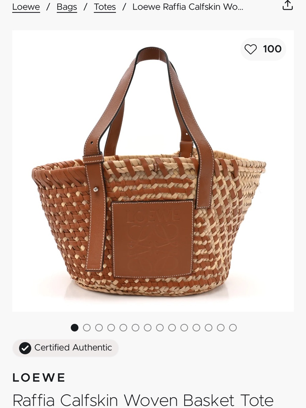 Loewe Tan Raffia and Calfskin Woven Tote